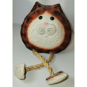 James Haddon Wooden Cat with Hanging Feet Hand-painted Red Brown